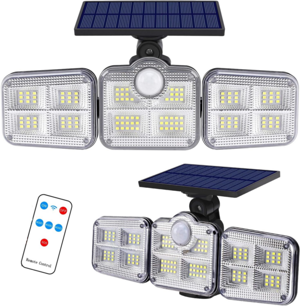 LUZ LED SOLAR DE 3 CABEZALES X1–ILUMINACION POTENTE Y EFICIENTE