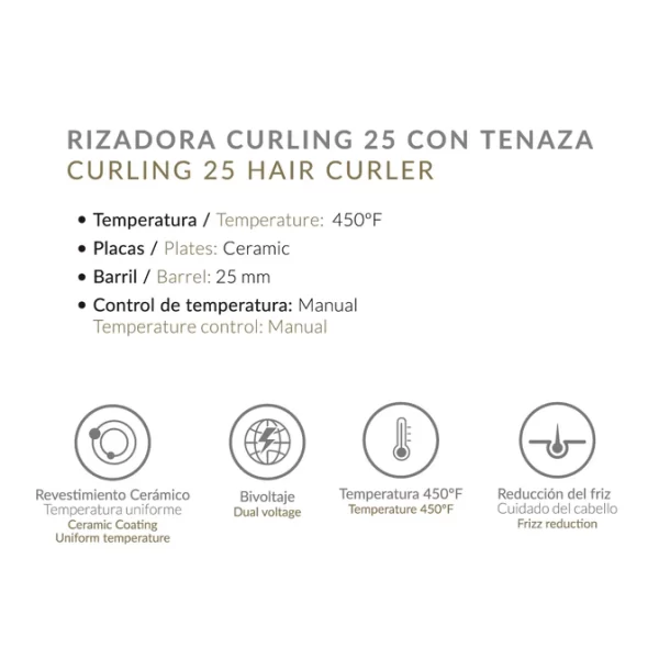 PINZA ALIZZ CURLING 25 CON TENAZAS – ONDAS DEFINIDAS, CONTROL TOTAL - Image 2