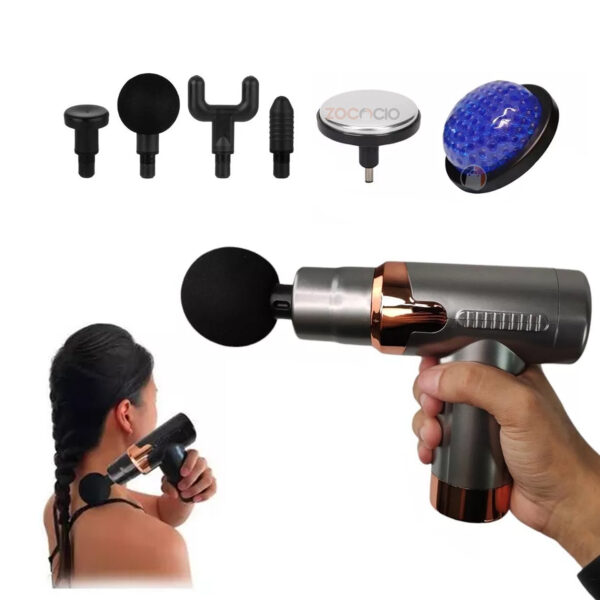 MASAJEADOR PISTOLA DE PERCUSIÓN CON COMPRESA FRÍO/CALOR – ALIVIO MUSCULAR PROFUNDO